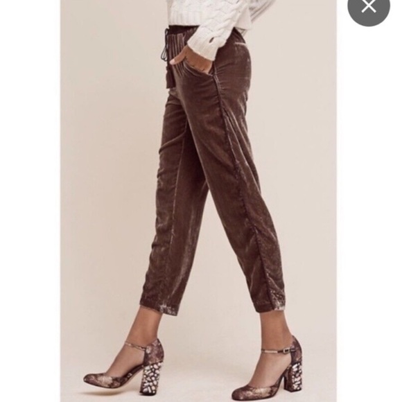 Anthropologie Elevenses Sonia Brown Velvet Crop Jogger Pants size Small - Picture 2 of 6